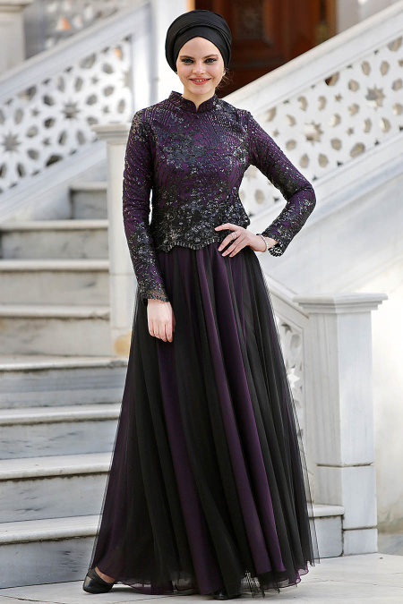 Evening Dresses - Purple Hijab Dress 2150MOR