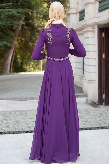 Evening Dresses - Purple Hijab Dress 2156MOR - 3