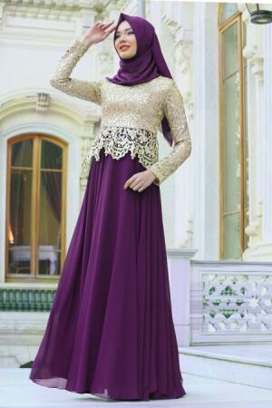 Evening Dresses - Purple Hijab Dress 2162MOR - 1