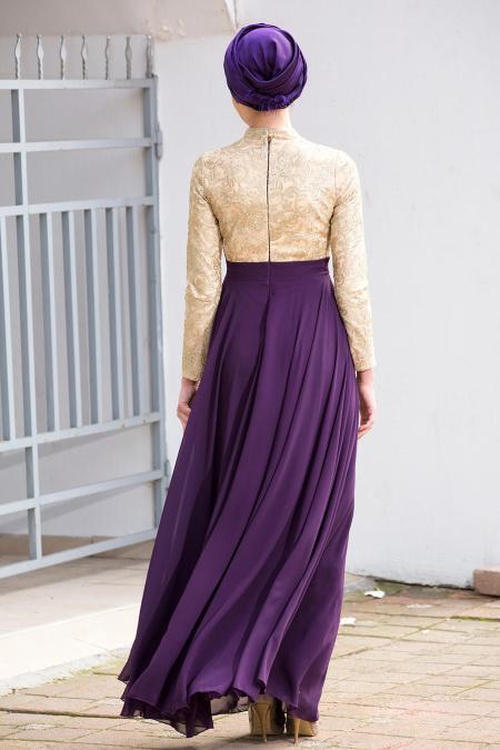 Evening Dresses - Purple Hijab Dress 2189MOR - 2