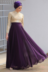 Evening Dresses - Purple Hijab Dress 2189MOR - Thumbnail