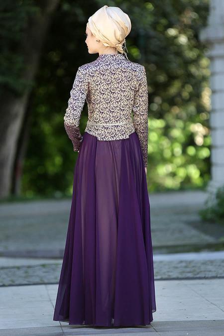 Evening Dresses - Purple Hijab Dress 2209MOR - 3
