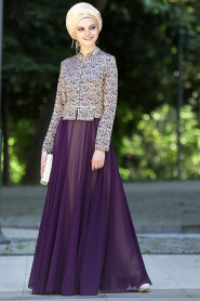 Evening Dresses - Purple Hijab Dress 2209MOR - Thumbnail