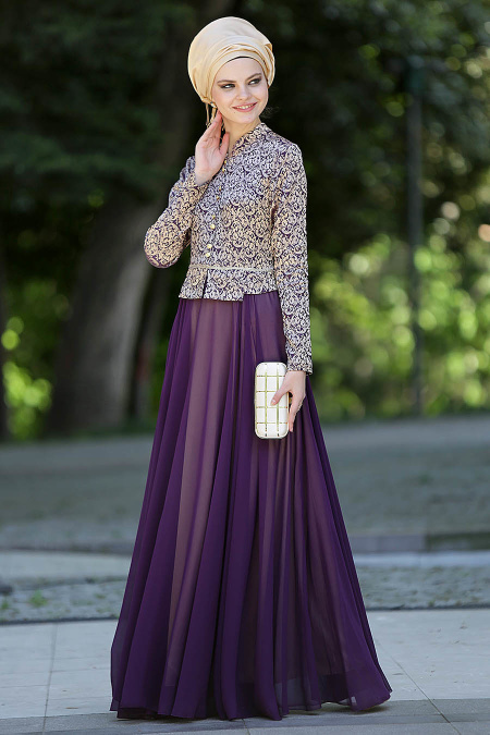 Evening Dresses - Purple Hijab Dress 2209MOR