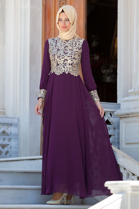 Evening Dresses - Purple Hijab Dress 2211MOR