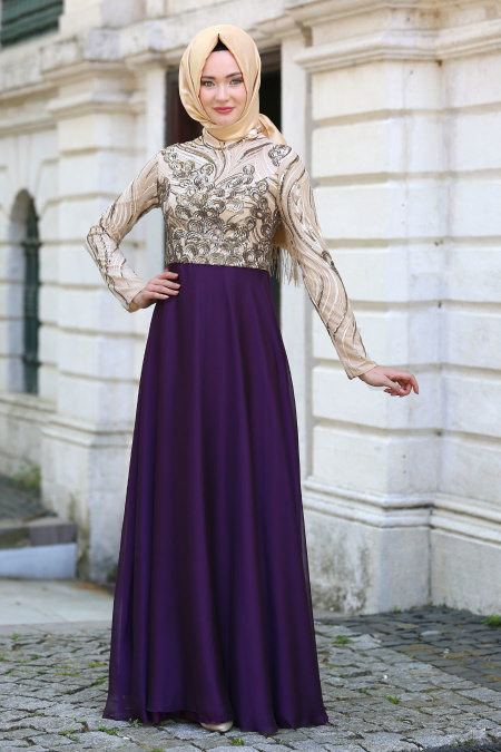 Evening Dresses - Purple Hijab Dress 2221MOR
