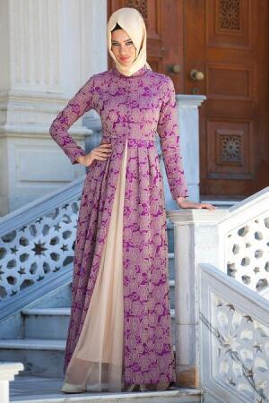 Evening Dresses - Purple Hijab Dress 2229MOR - 1