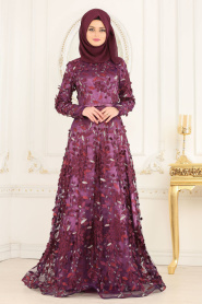 Evening Dresses - Purple Hijab Dress 222MOR - Thumbnail