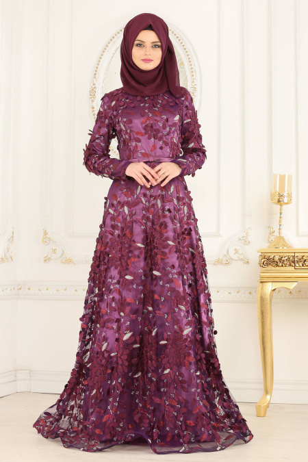Evening Dresses - Purple Hijab Dress 222MOR