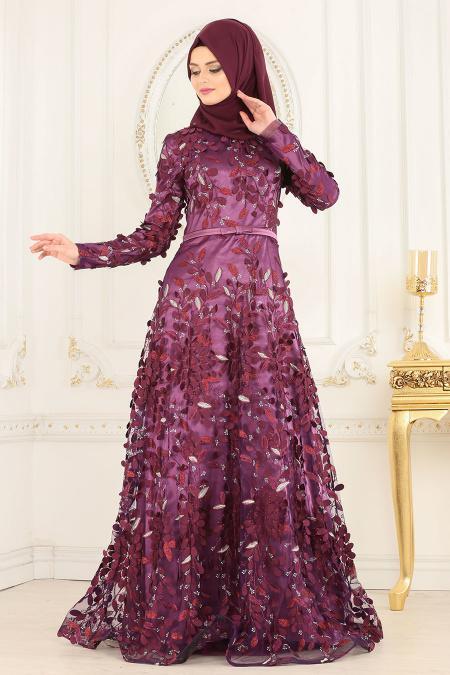 Evening Dresses - Purple Hijab Dress 222MOR - 2