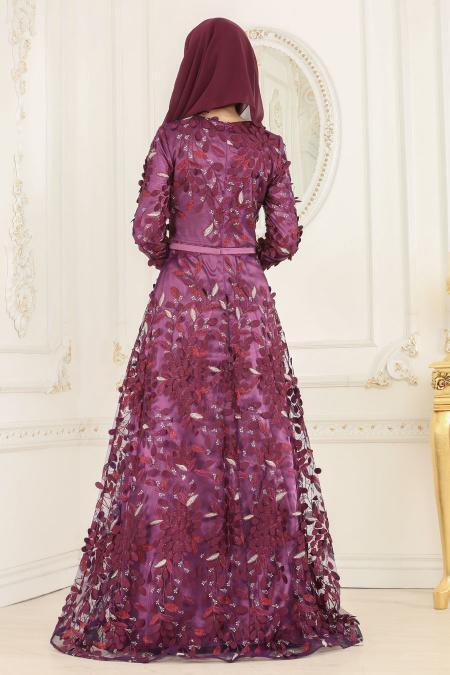 Evening Dresses - Purple Hijab Dress 222MOR - 3