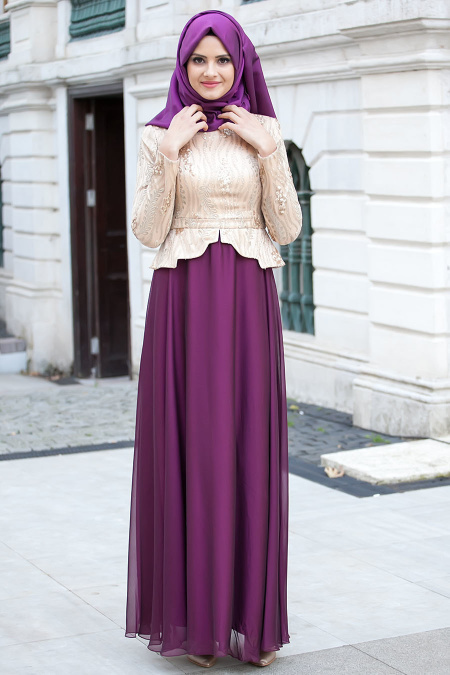 Evening Dresses - Purple Hijab Dress 2237MOR