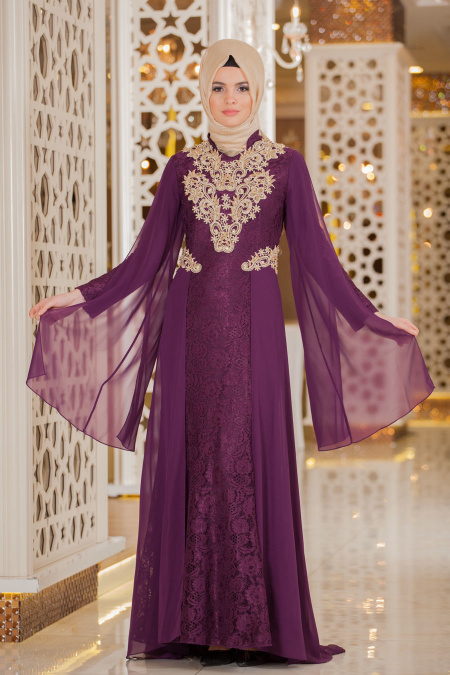 Evening Dresses - Purple Hijab Dress 2254MOR