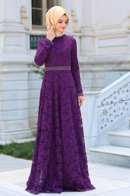 Evening Dresses - Purple Hijab Dress 2288MOR