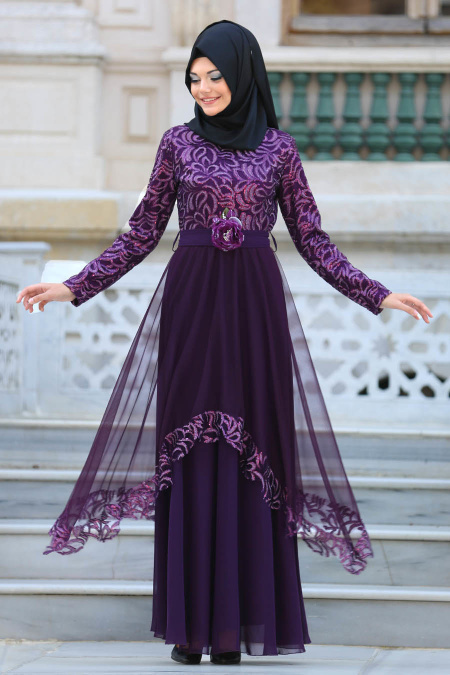 Evening Dresses - Purple Hijab Dress 2664MOR