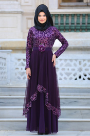 Evening Dresses - Purple Hijab Dress 2664MOR - Thumbnail