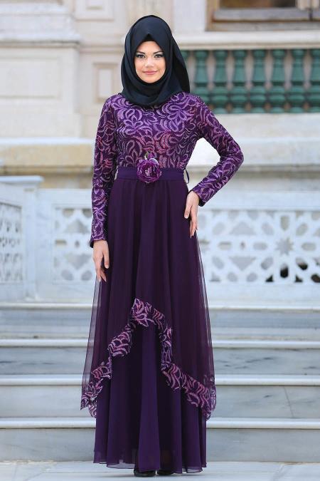 Evening Dresses - Purple Hijab Dress 2664MOR - 2