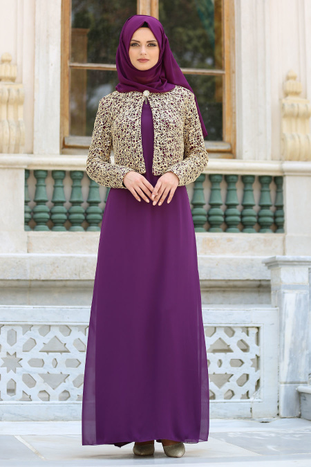 Evening Dresses - Purple Hijab Dress 2943MOR