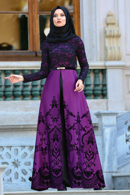Evening Dresses - Purple Hijab Dress 2952MOR