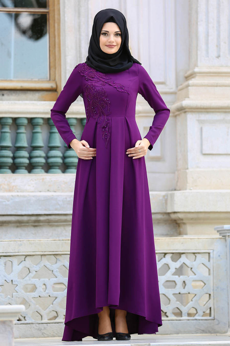 Evening Dresses - Purple Hijab Dress 3520MOR