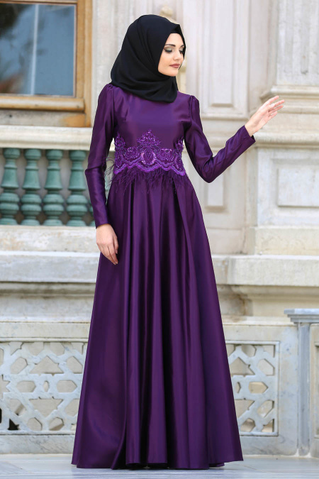 Evening Dresses - Purple Hijab Dress 3540MOR