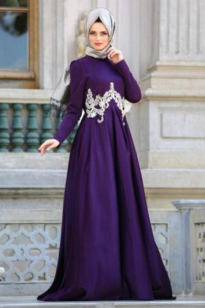 Evening Dresses - Purple Hijab Dress 3580MOR - 1