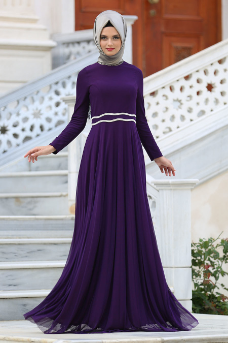 Evening Dresses - Purple Hijab Dress 3820MOR