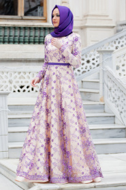 Evening Dresses - Purple Hijab Dress 4264MOR - Thumbnail