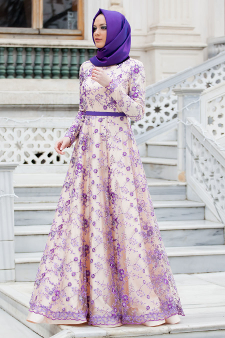 Evening Dresses - Purple Hijab Dress 4264MOR