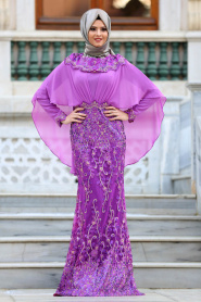 Evening Dresses - Purple Hijab Dress 4417MOR - Thumbnail