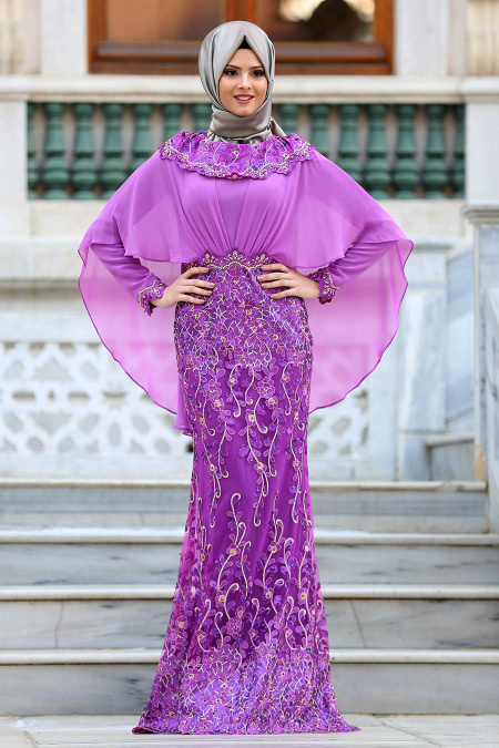 Evening Dresses - Purple Hijab Dress 4417MOR