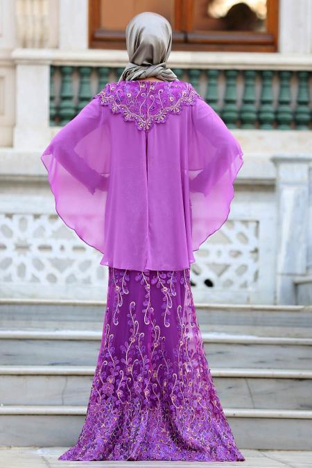 Evening Dresses - Purple Hijab Dress 4417MOR - 2