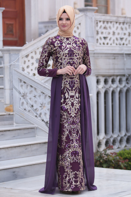 Evening Dresses - Purple Hijab Dress 6320MOR