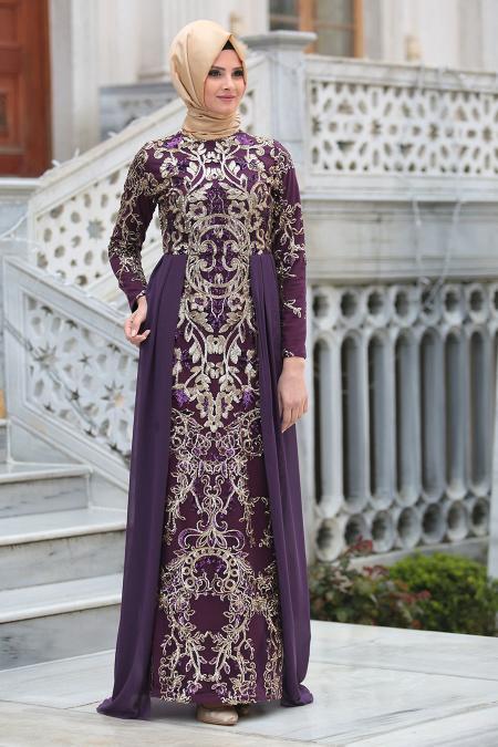 Evening Dresses - Purple Hijab Dress 6320MOR - 2
