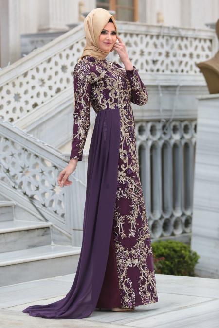 Evening Dresses - Purple Hijab Dress 6320MOR - 3