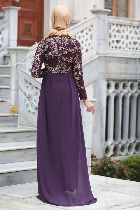 Evening Dresses - Purple Hijab Dress 6320MOR - 4