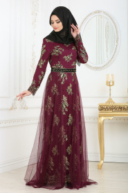 Evening Dresses - Purple Hijab Dress 6370MOR - Thumbnail