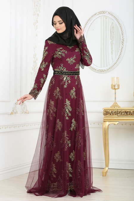 Evening Dresses - Purple Hijab Dress 6370MOR