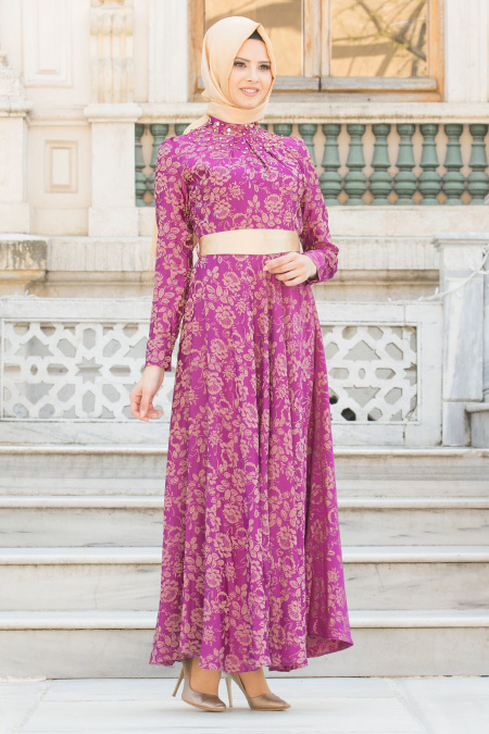 Evening Dresses - Purple Hijab Dress 7372MOR