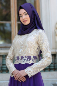 Evening Dresses - Purple Hijab Dress 75540MOR - Thumbnail