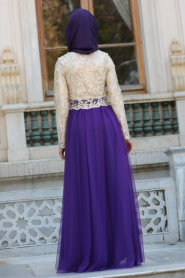 Evening Dresses - Purple Hijab Dress 75540MOR - Thumbnail