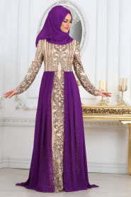 Evening Dresses - Purple Hijab Dress 7567MOR - Thumbnail