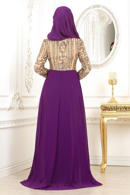 Evening Dresses - Purple Hijab Dress 7567MOR - 2
