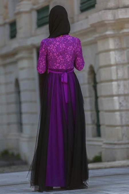 Evening Dresses - Purple Hijab Dress 75831MOR - 2