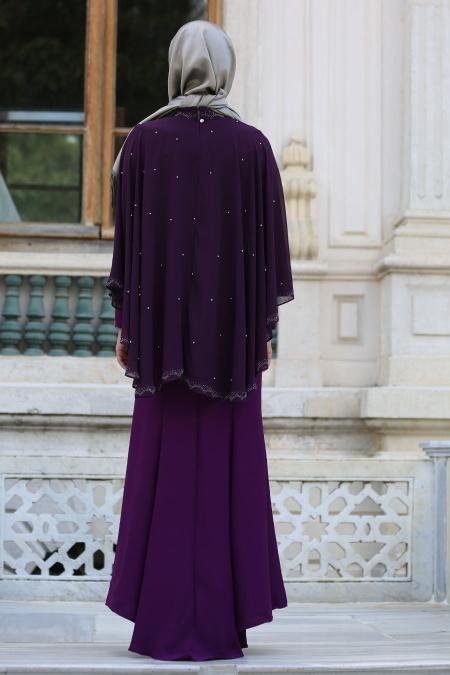 Evening Dresses - Purple Hijab Dress 7612MOR - 4