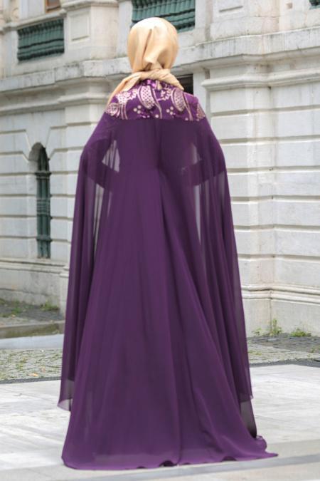 Evening Dresses - Purple Hijab Dress 7615MOR - 2