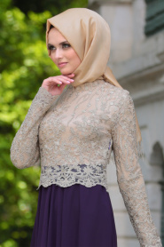 Evening Dresses - Purple Hijab Dress 76463MOR - Thumbnail