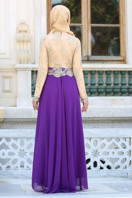 Evening Dresses - Purple Hijab Dress 76465MOR - 2
