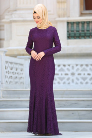 Evening Dresses - Purple Hijab Dress 7658MOR - Thumbnail