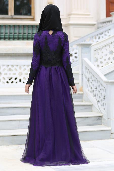 Evening Dresses - Purple Hijab Dress 7659MOR - 4